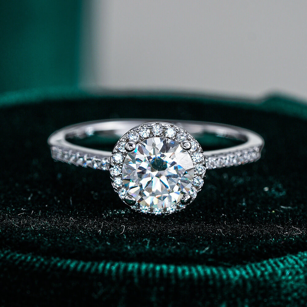 MARDAZA Halo Crown Round Cut Sterling Silver Moissanite Ring