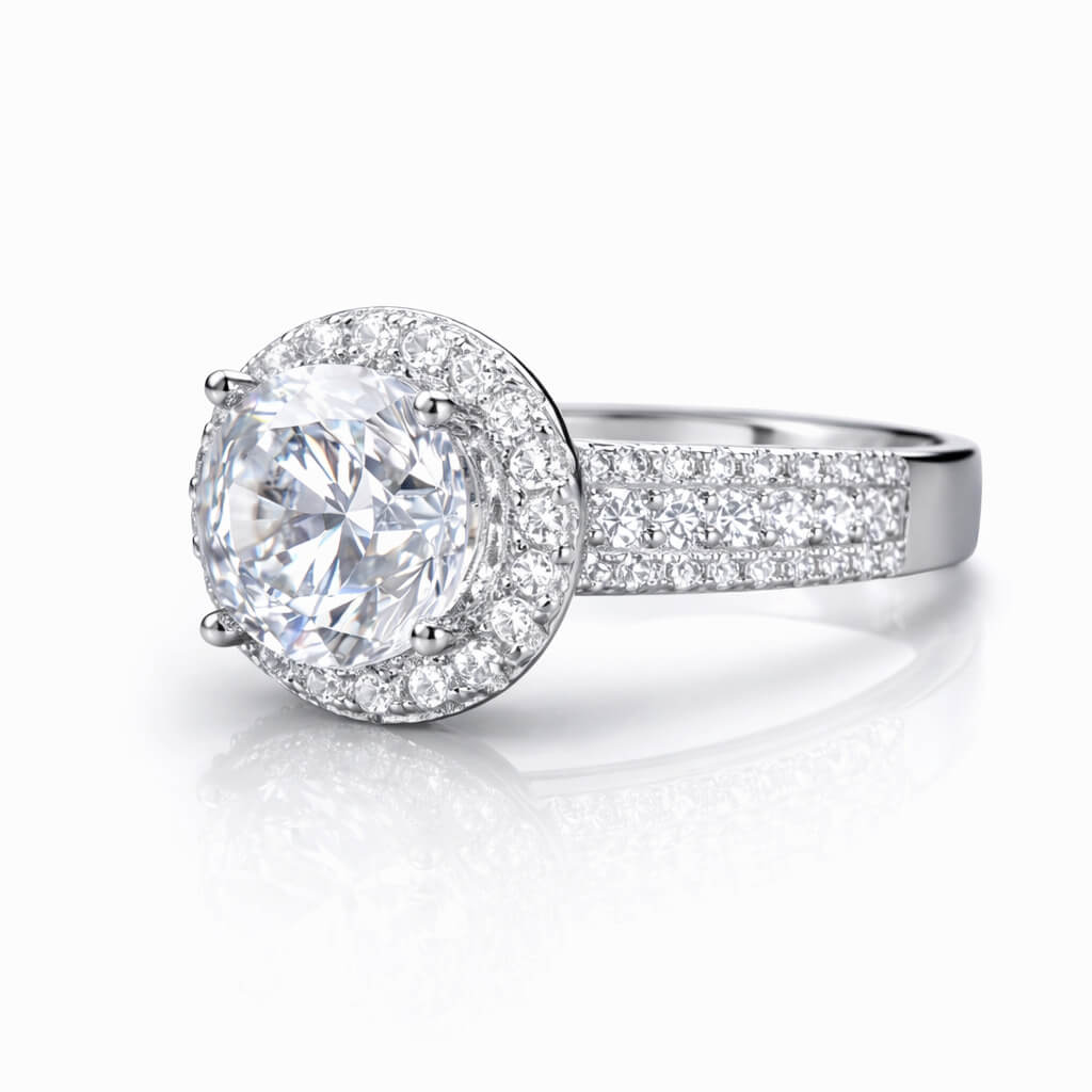 MARDAZA Classic Halo Round Cut Sterling Silver Moissanite Ring