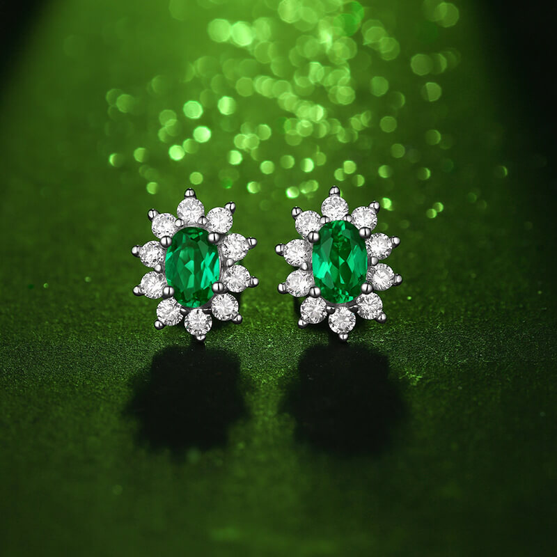 S925 Horizon Lab-Created Emerald Earrings-MARDAZA