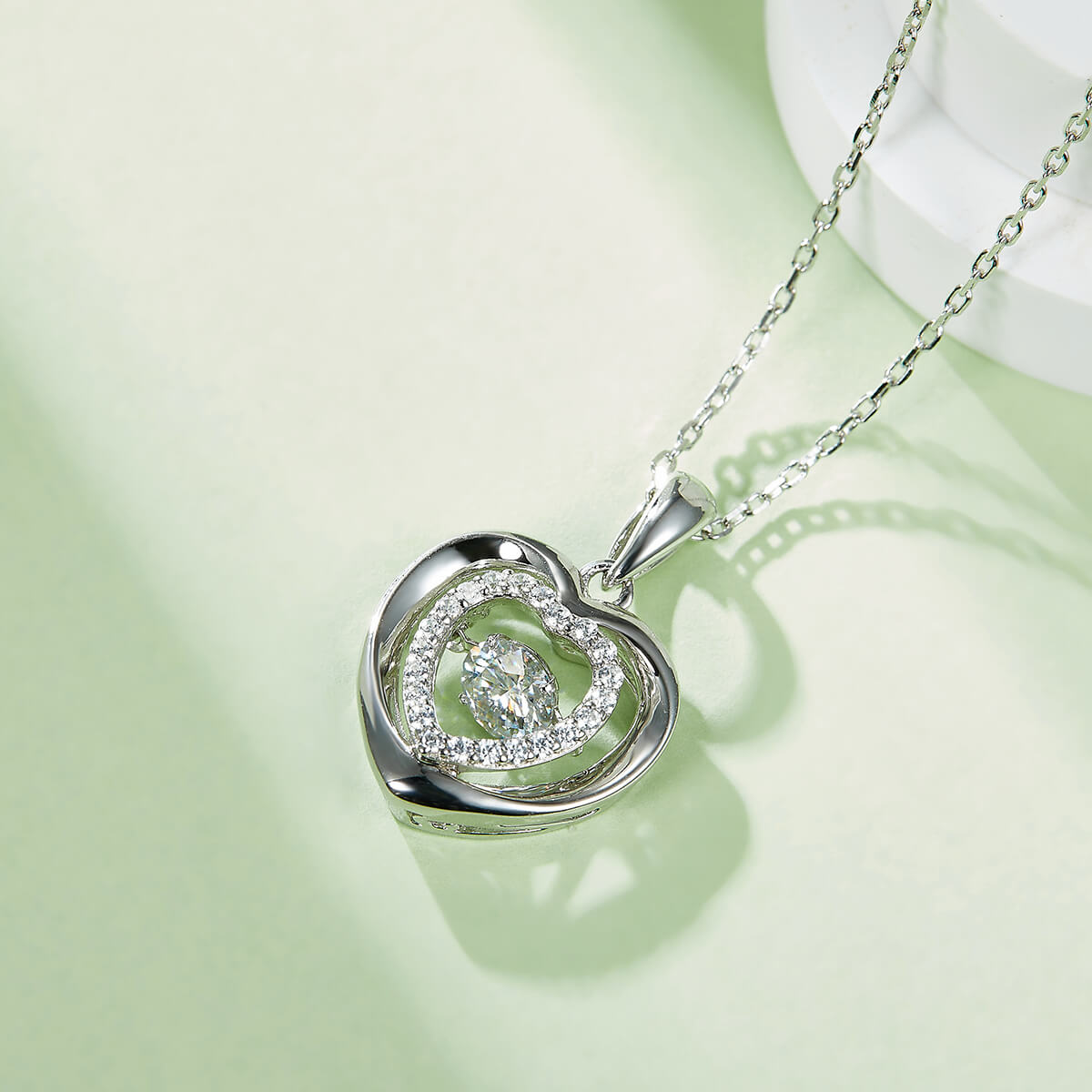 MARDAZA Dancing Double Heart Round Cut Sterling Silver Moissanite Necklace