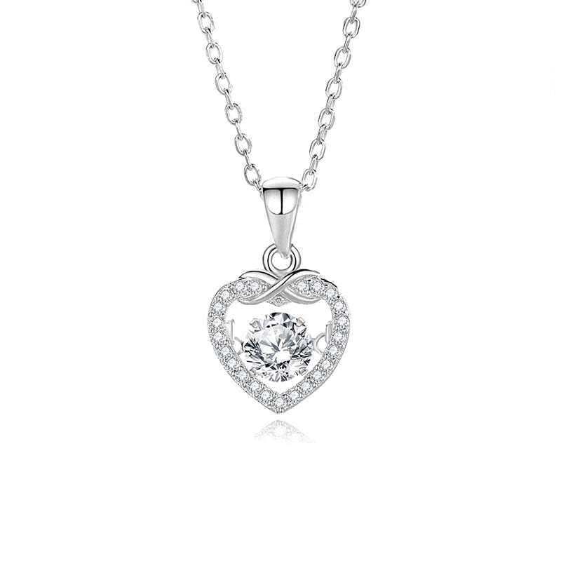 MARDAZA Dancing Eternal Heart Round Cut Sterling Silver Moissanite Necklace