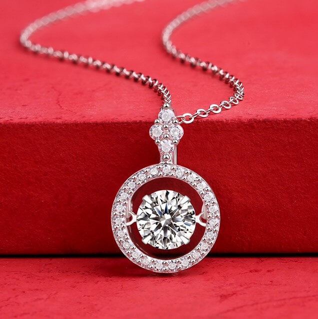 MARDAZA Dancing Halo Round Cut Sterling Silver Moissanite Necklace