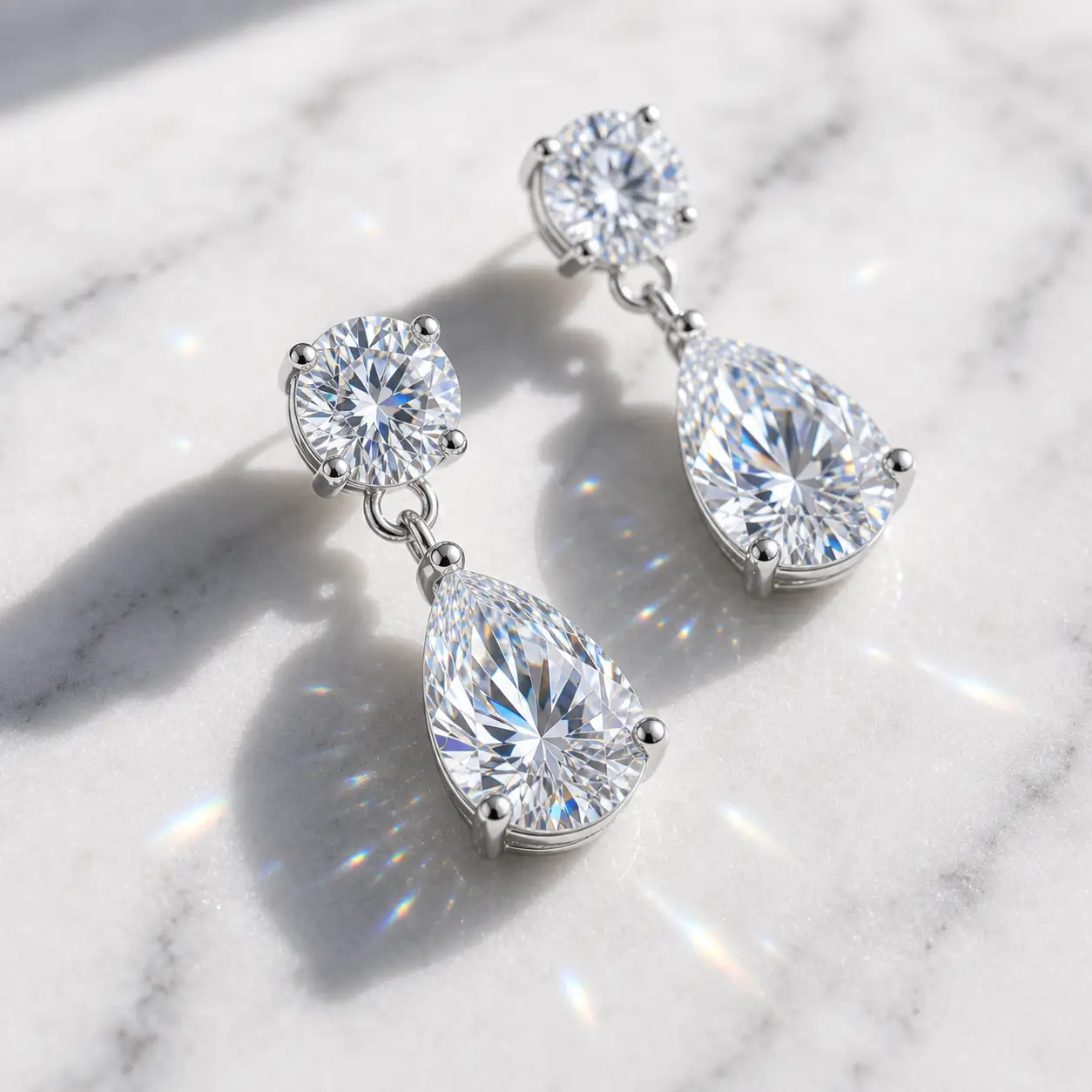 MARDAZA Luxury Round & Pear Cut Sterling Silver Moissanite Drop Earrings