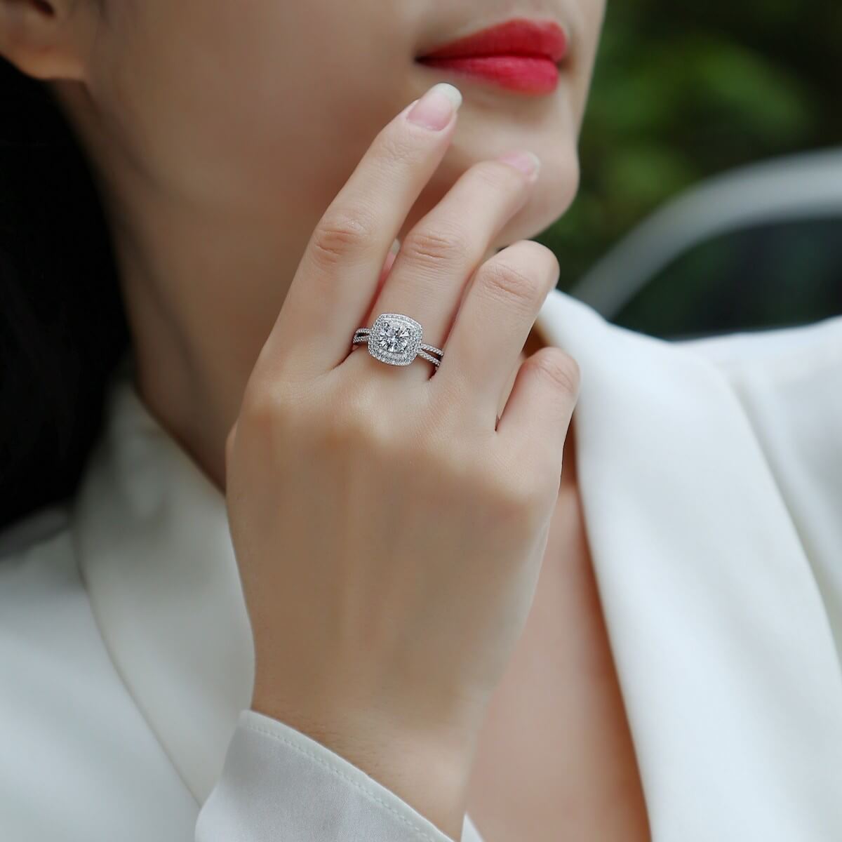 MARDAZA Double Halo Cushion Round Cut Sterling Silver Moissanite Ring