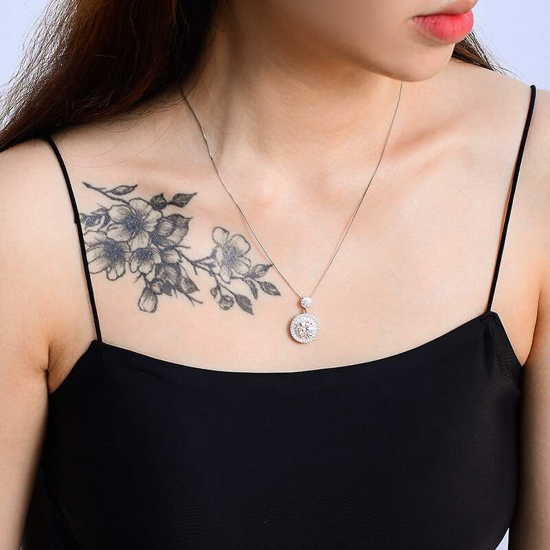 MARDAZA Radiant Sunburst Round Cut Sterling Silver Moissanite Necklace