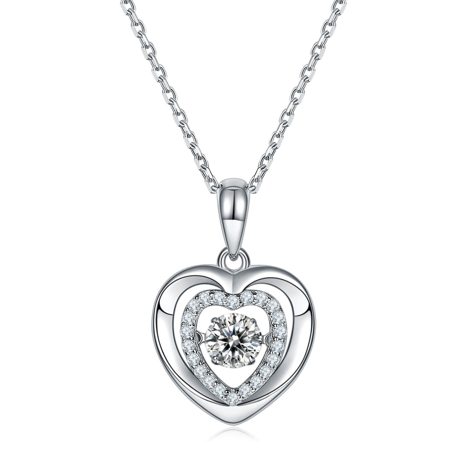 MARDAZA Dancing Double Heart Round Cut Sterling Silver Moissanite Necklace