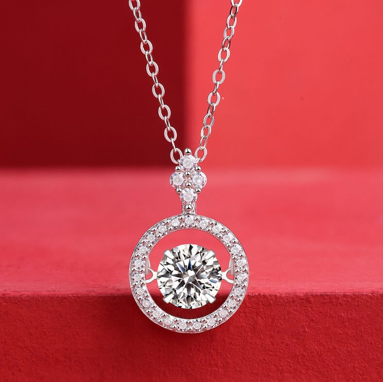 MARDAZA Dancing Halo Round Cut Sterling Silver Moissanite Necklace