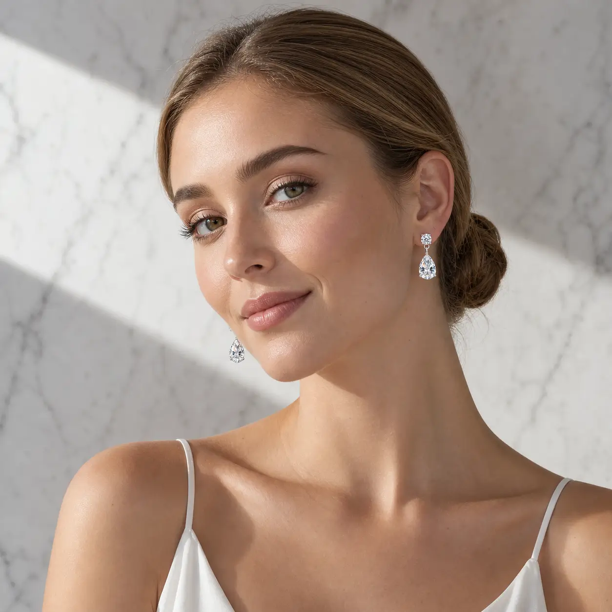 MARDAZA Luxury Round & Pear Cut Sterling Silver Moissanite Drop Earrings