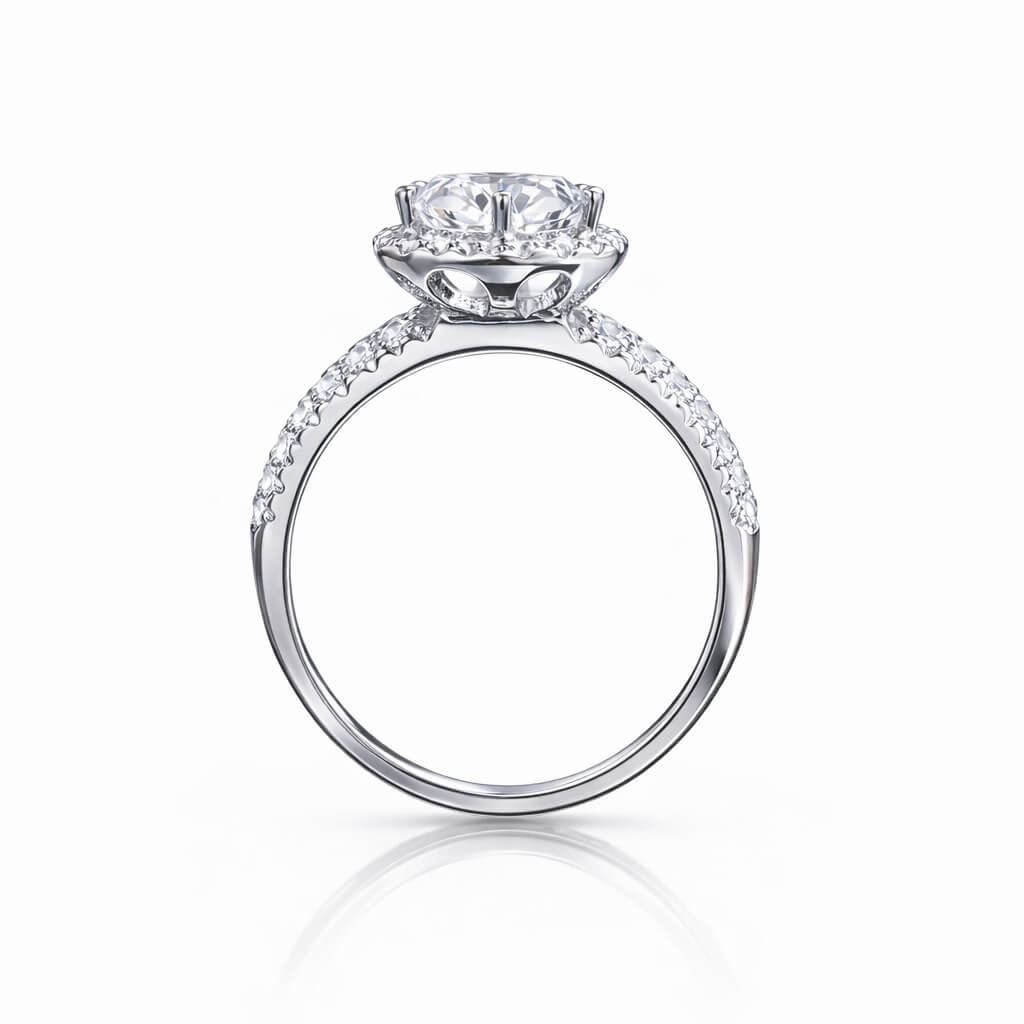 MARDAZA Classic Halo Round Cut Sterling Silver Moissanite Ring