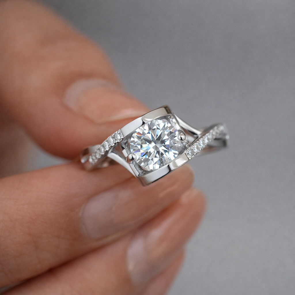 MARDAZA Sweetheart Round Cut Sterling Silver Moissanite Ring