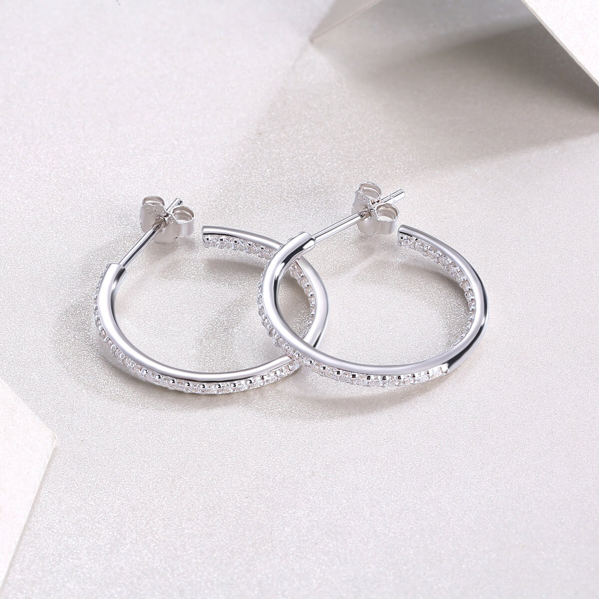 S925 Satin Ribbon Moissanite Hoop Earrings-MARDAZA