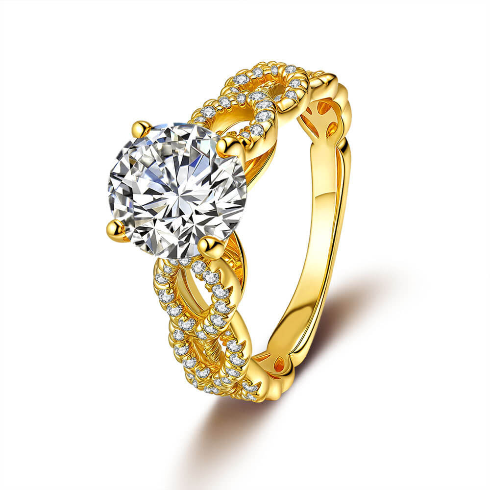 MARDAZA Infinity Twist Round Cut Golden Sterling Silver Moissanite Ring