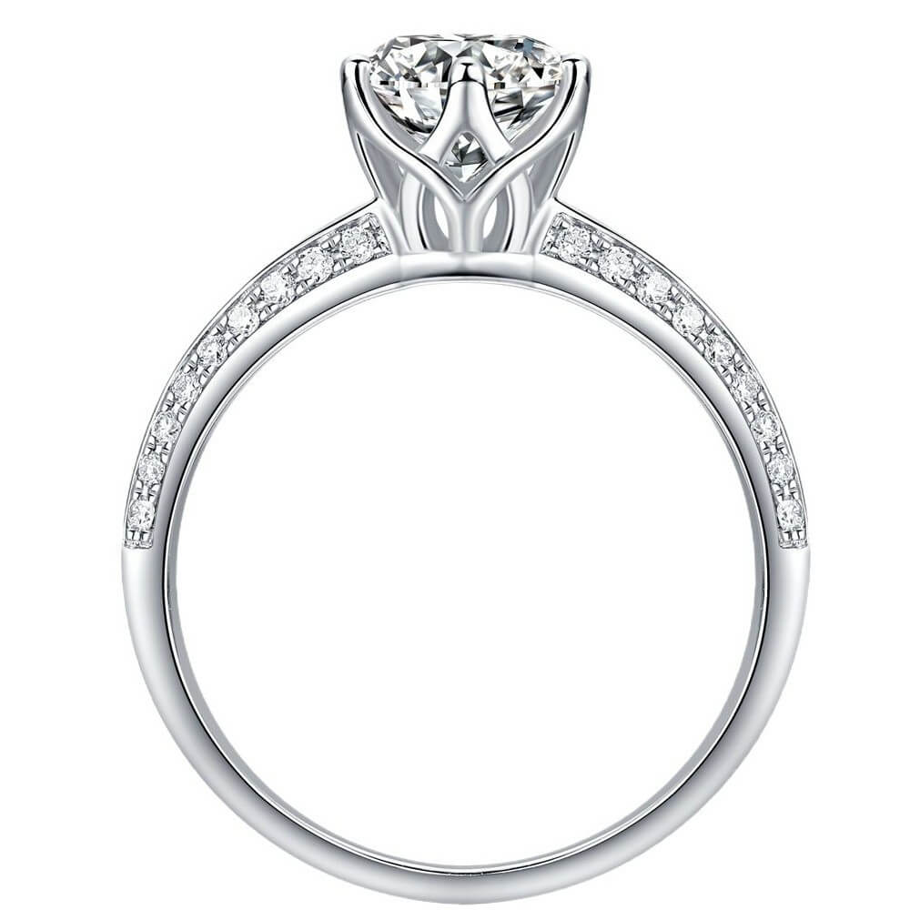 MARDAZA Classic Six-Prong Round Cut Sterling Silver Moissanite Ring