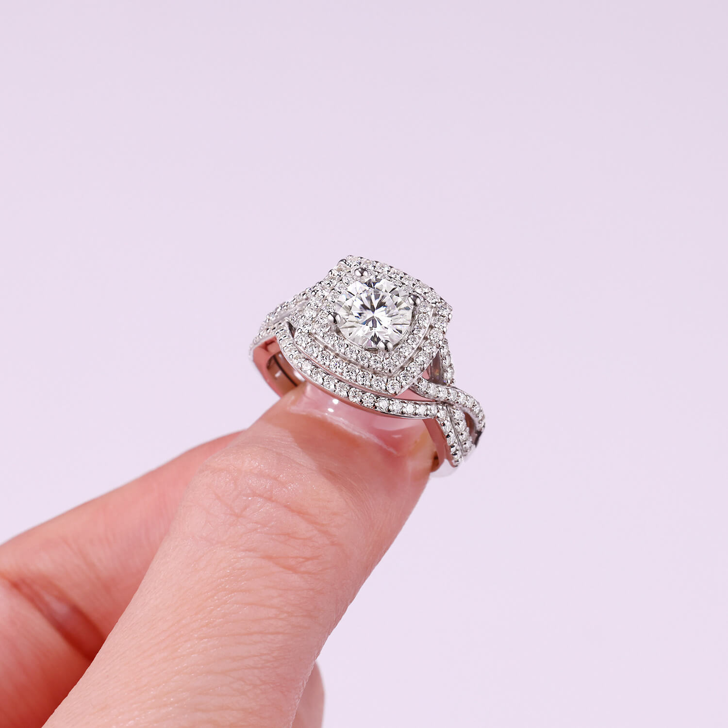 MARDAZA Stackable Double Halo Round Cut Sterling Silver Moissanite Ring Set