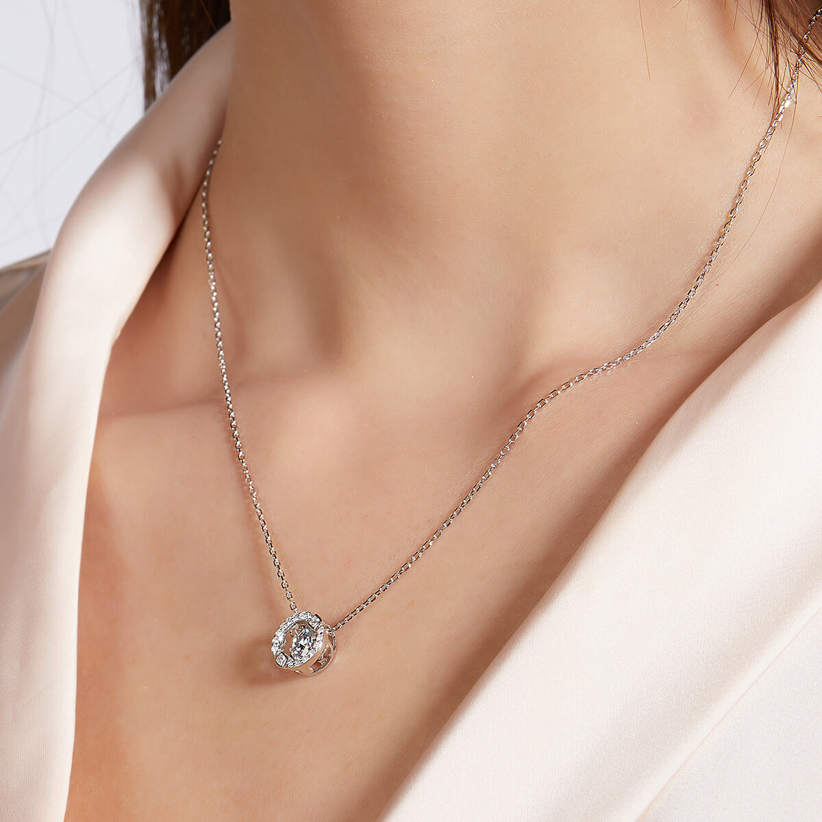 MARDAZA Dancing Eternal Orbit Round Cut Sterling Silver Moissanite Necklace
