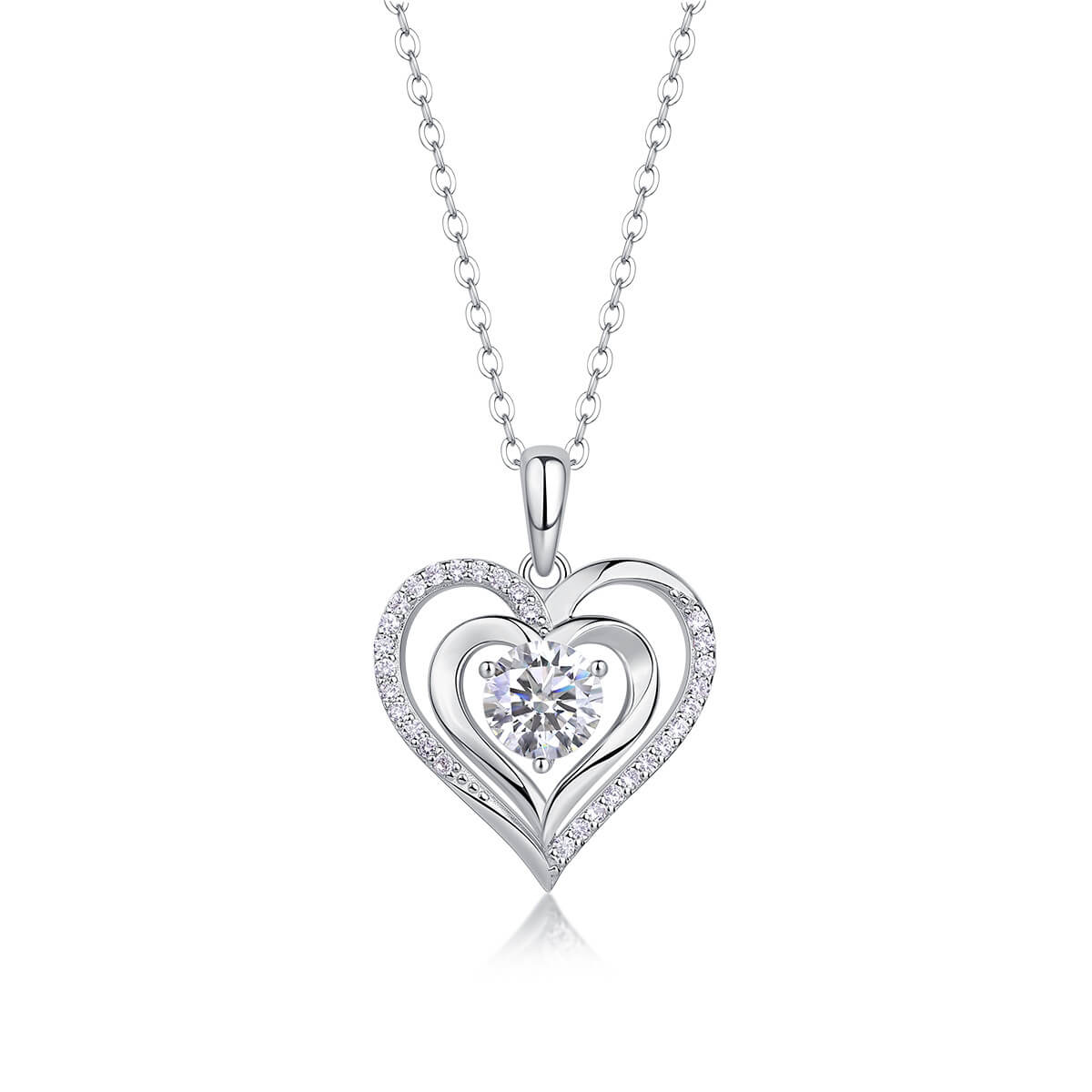 MARDAZA Radiant Double Heart Round Cut Sterling Silver Moissanite Necklace