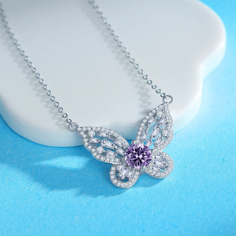 MARDAZA Butterfly Round Cut Sterling Silver Moissanite Necklace