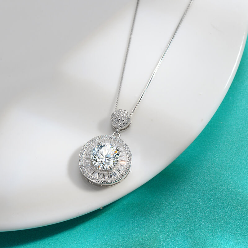 MARDAZA Radiant Sunburst Round Cut Sterling Silver Moissanite Necklace