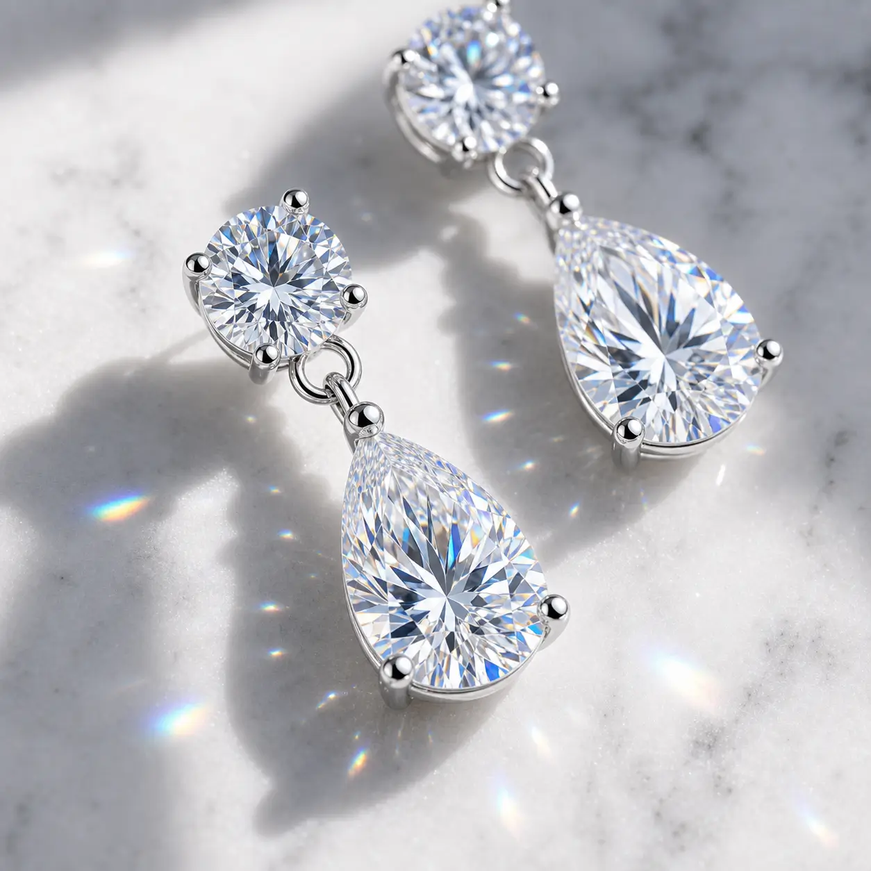 MARDAZA Luxury Round & Pear Cut Sterling Silver Moissanite Drop Earrings