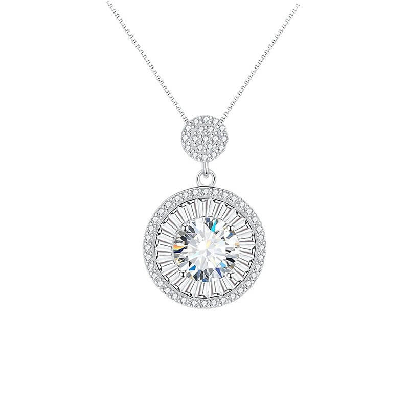 MARDAZA Radiant Sunburst Round Cut Sterling Silver Moissanite Necklace