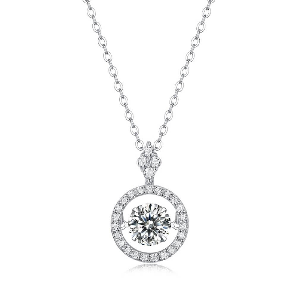 MARDAZA Dancing Halo Round Cut Sterling Silver Moissanite Necklace