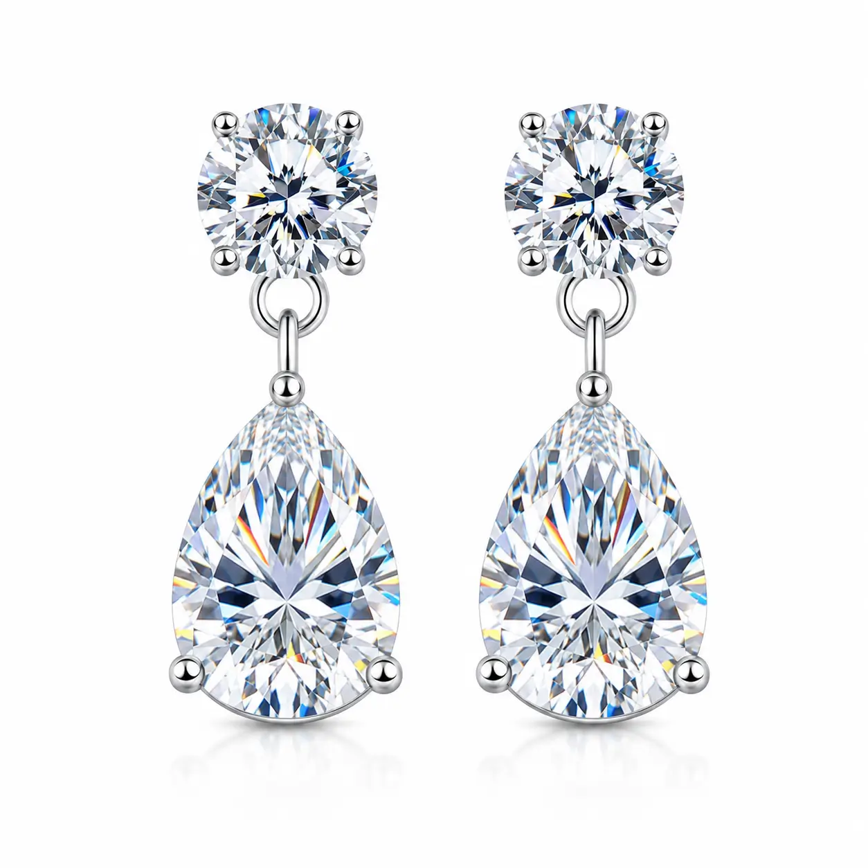 MARDAZA Luxury Round & Pear Cut Sterling Silver Moissanite Drop Earrings