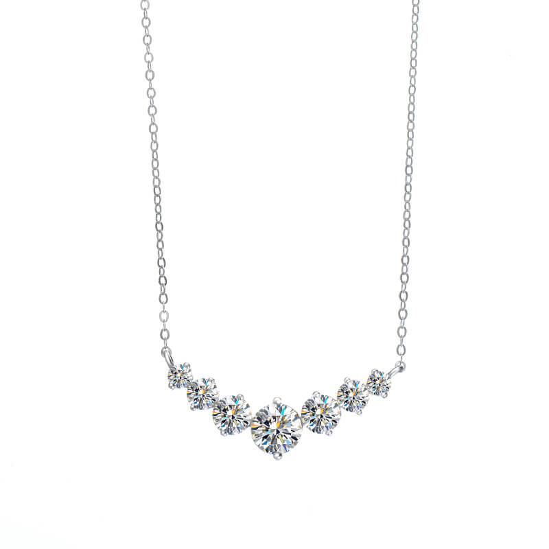 MARDAZA Brilliant V Cluster Round Cut Sterling Silver Moissanite Necklace