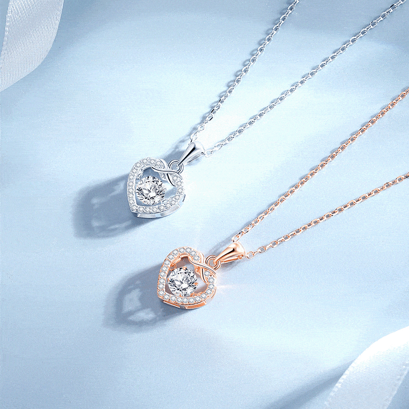 MARDAZA Dancing Eternal Heart Round Cut Sterling Silver Moissanite Necklace