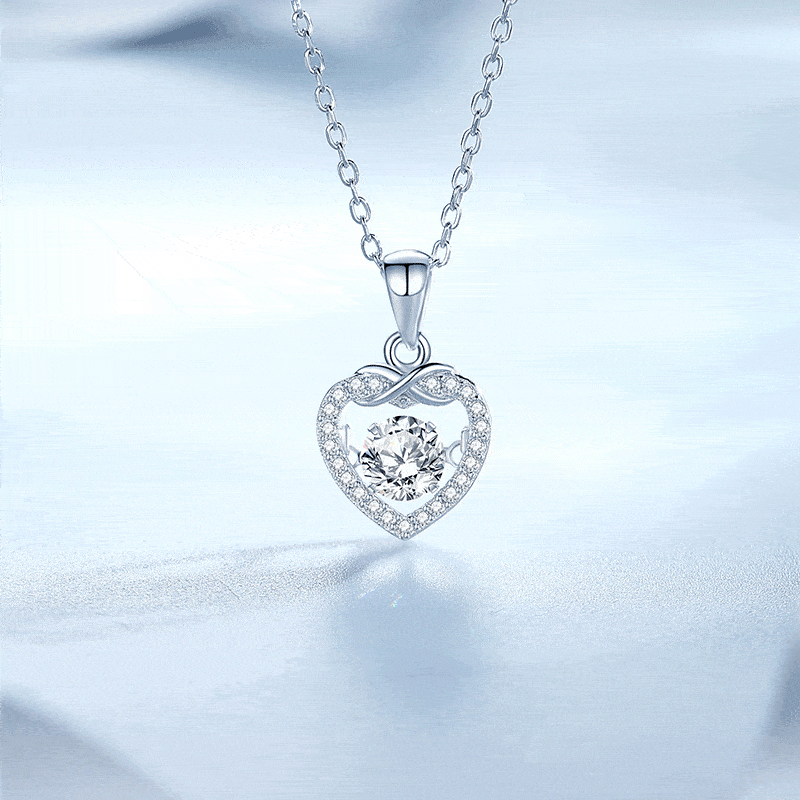 MARDAZA Dancing Eternal Heart Round Cut Sterling Silver Moissanite Necklace