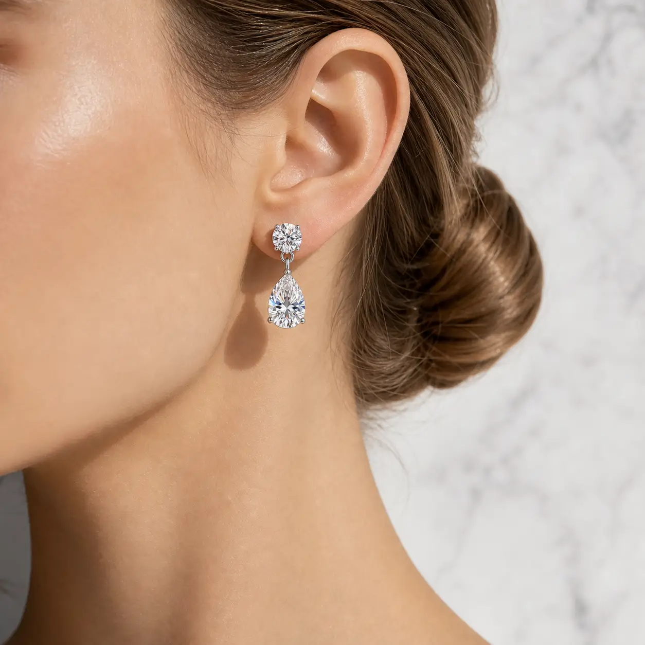 MARDAZA Luxury Round & Pear Cut Sterling Silver Moissanite Drop Earrings