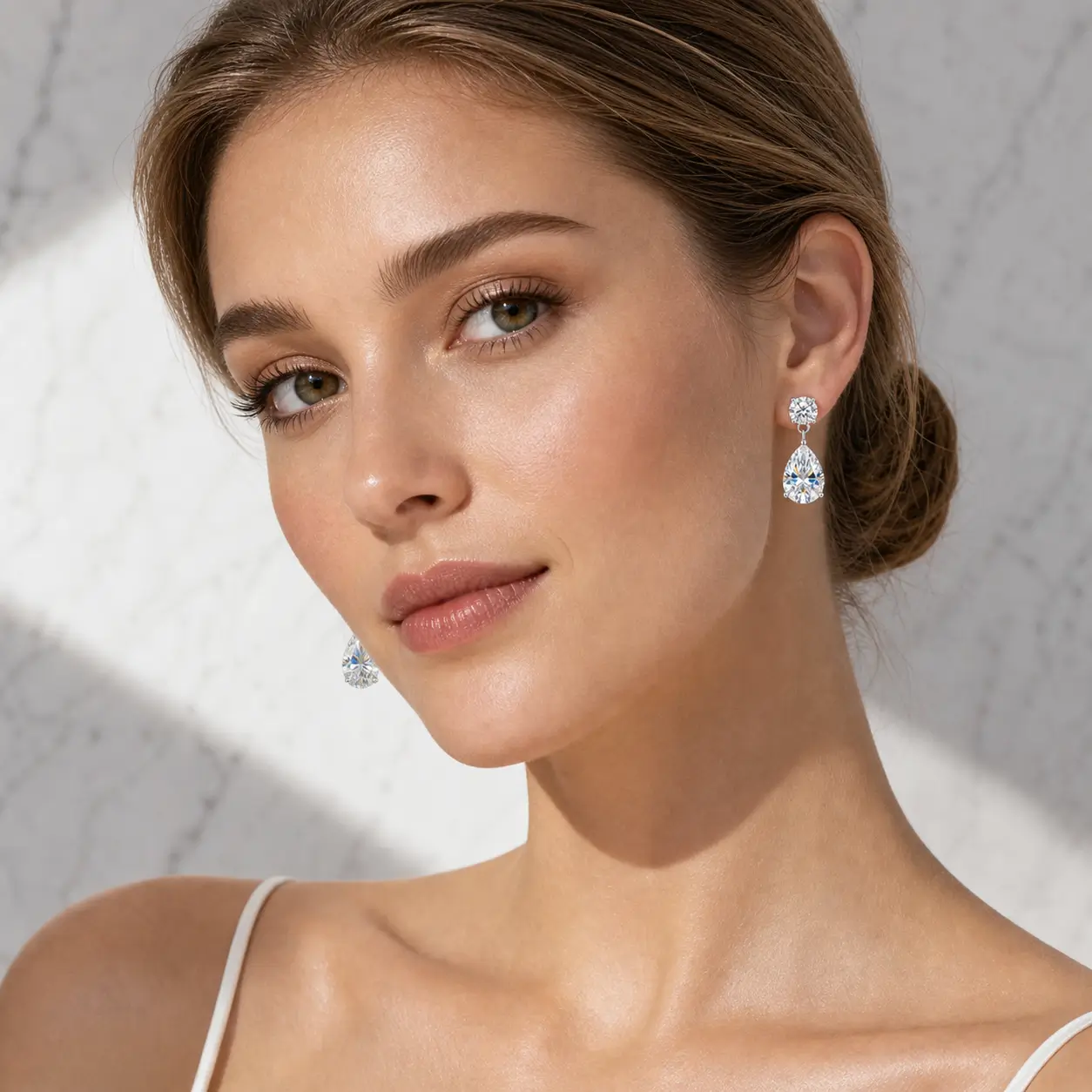 MARDAZA Luxury Round & Pear Cut Sterling Silver Moissanite Drop Earrings