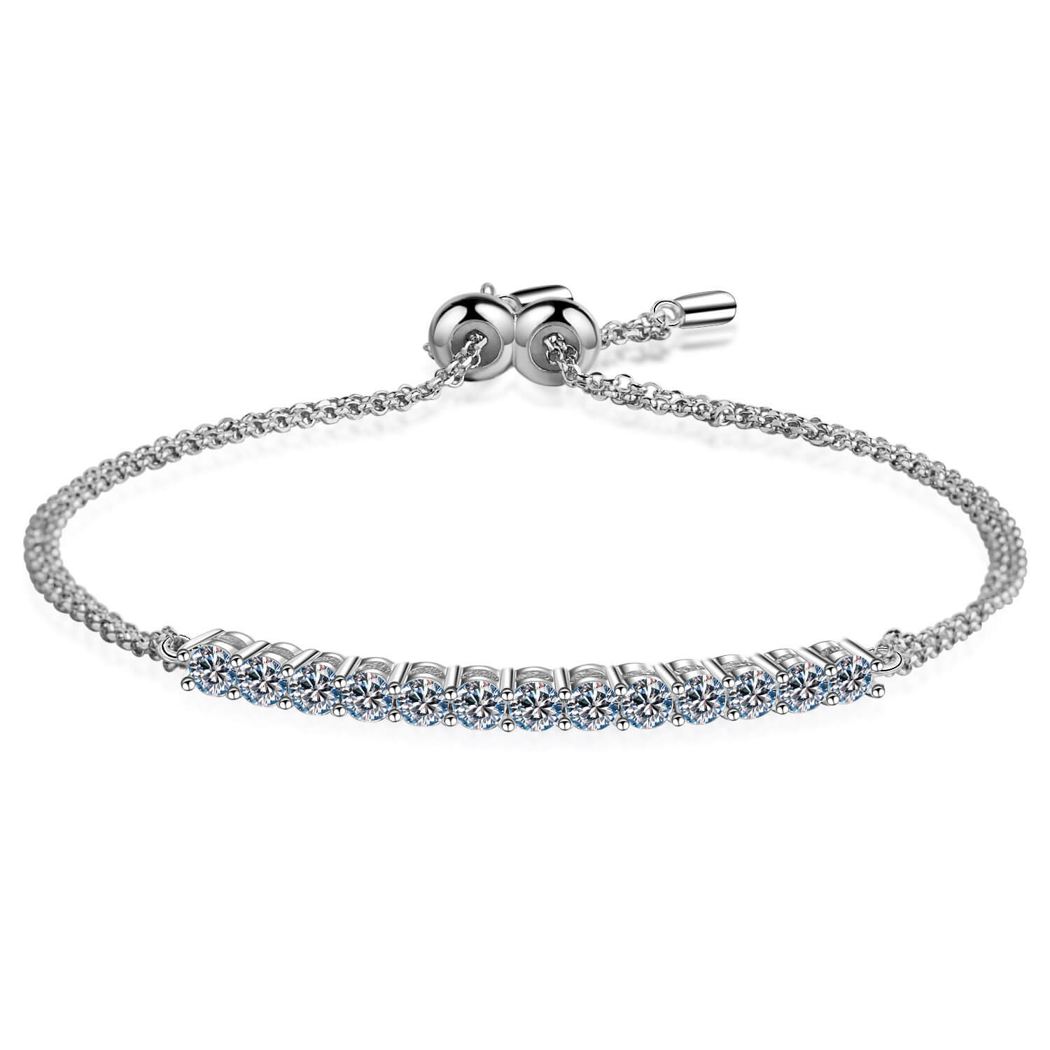 MARDAZA Classic Bar Round Cut Sterling Silver Moissanite Bracelet