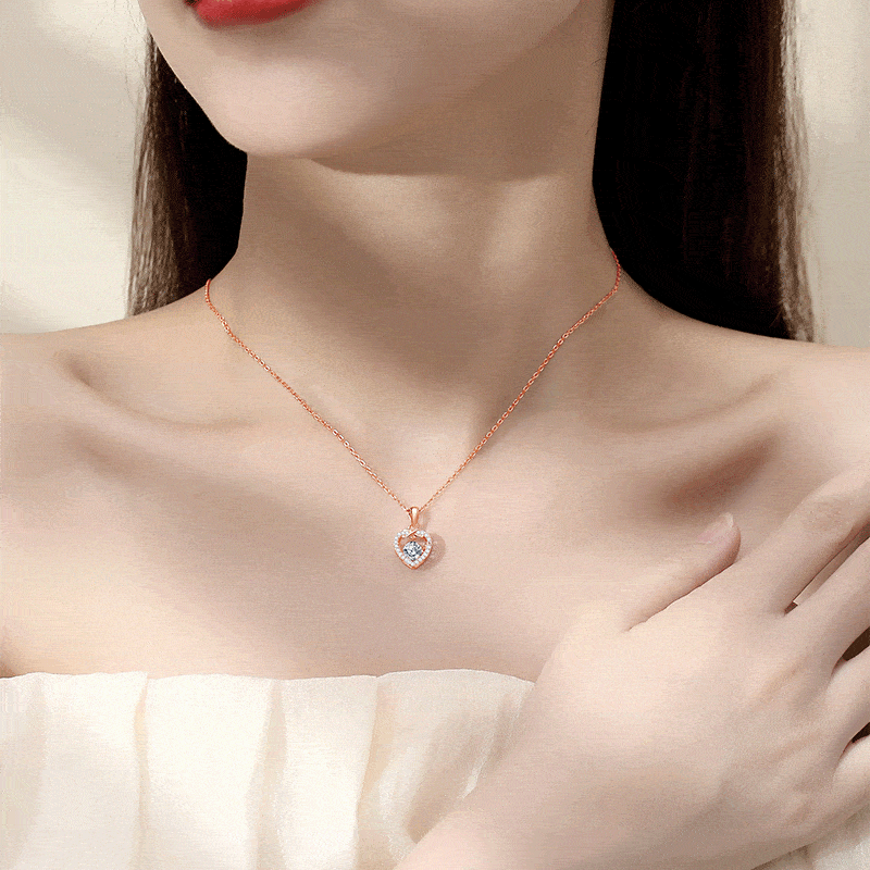 MARDAZA Dancing Eternal Heart Round Cut Sterling Silver Moissanite Necklace