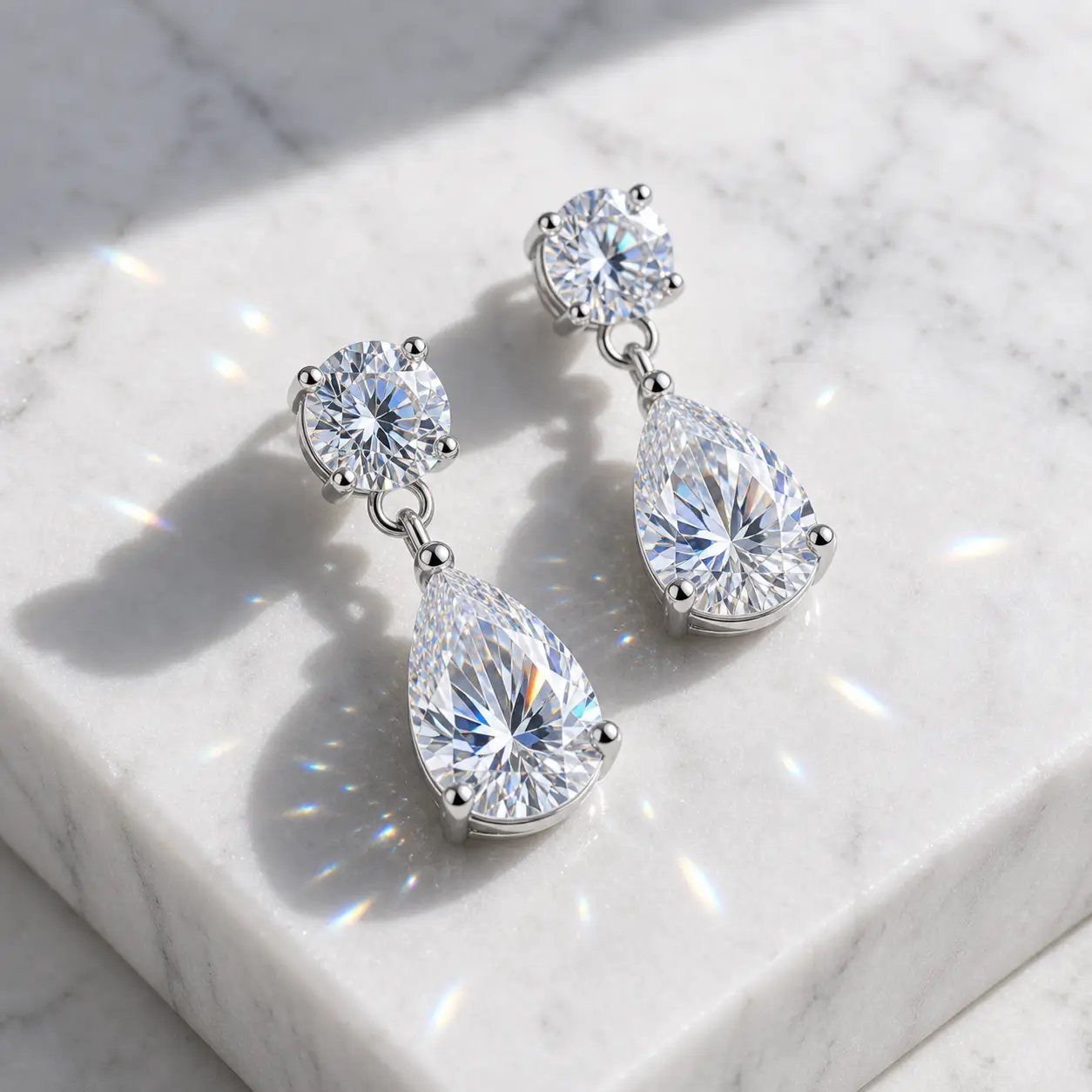 MARDAZA Luxury Round & Pear Cut Sterling Silver Moissanite Drop Earrings