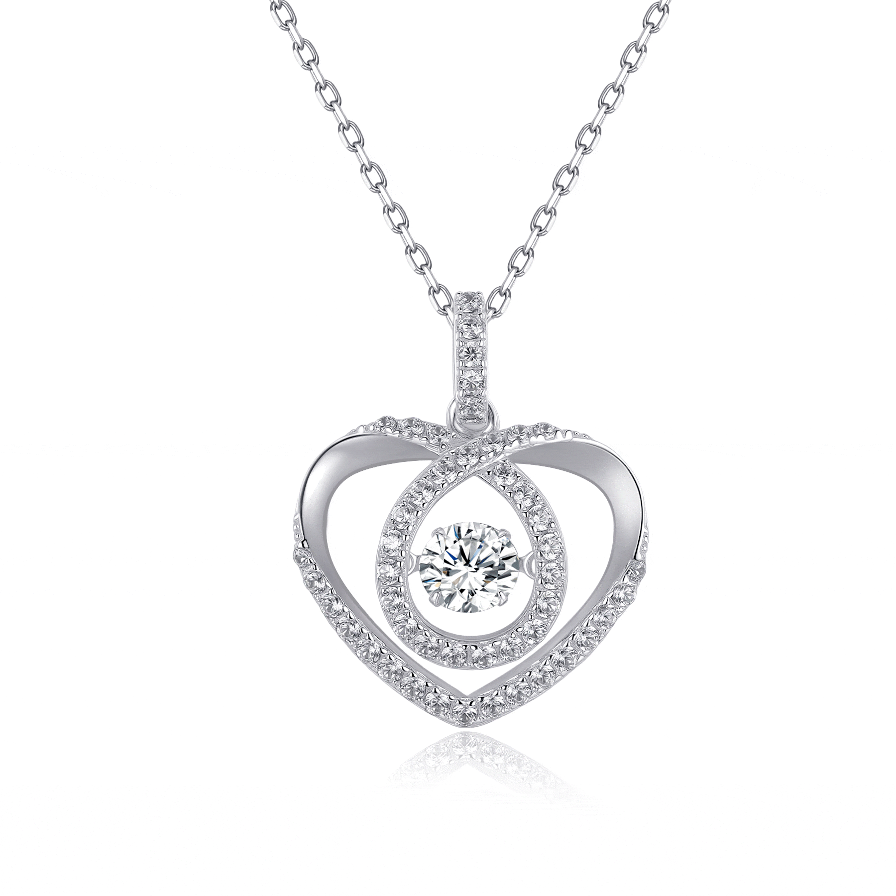 MARDAZA Dancing Heart Round Cut Sterling Silver Moissanite Necklace