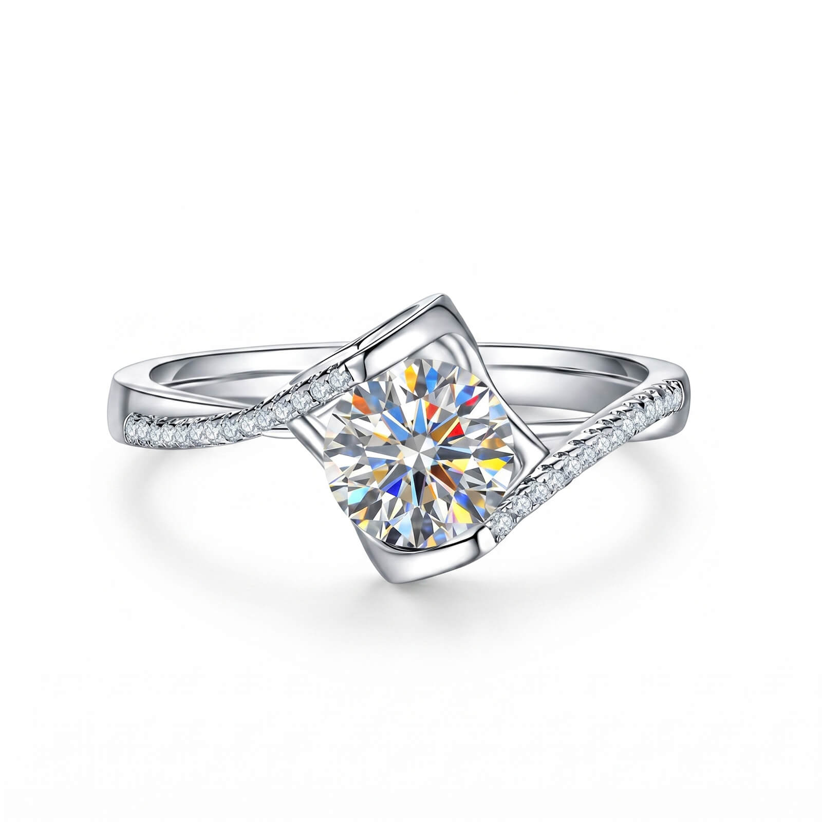 MARDAZA Sweetheart Round Cut Sterling Silver Moissanite Ring