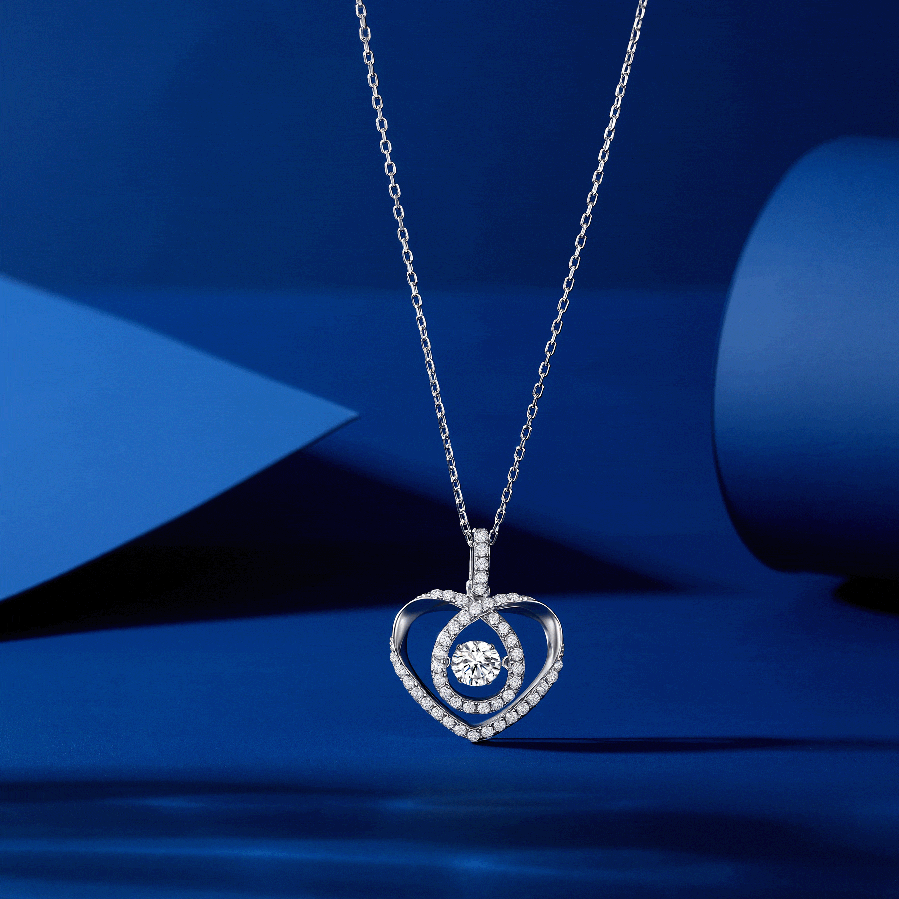 MARDAZA Dancing Heart Round Cut Sterling Silver Moissanite Necklace