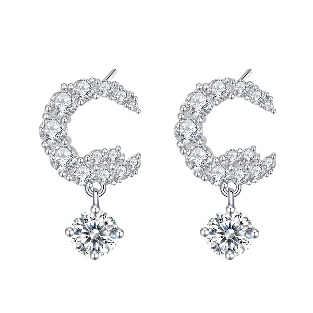 S925 Moon Moissanite Earrings-MARDAZA
