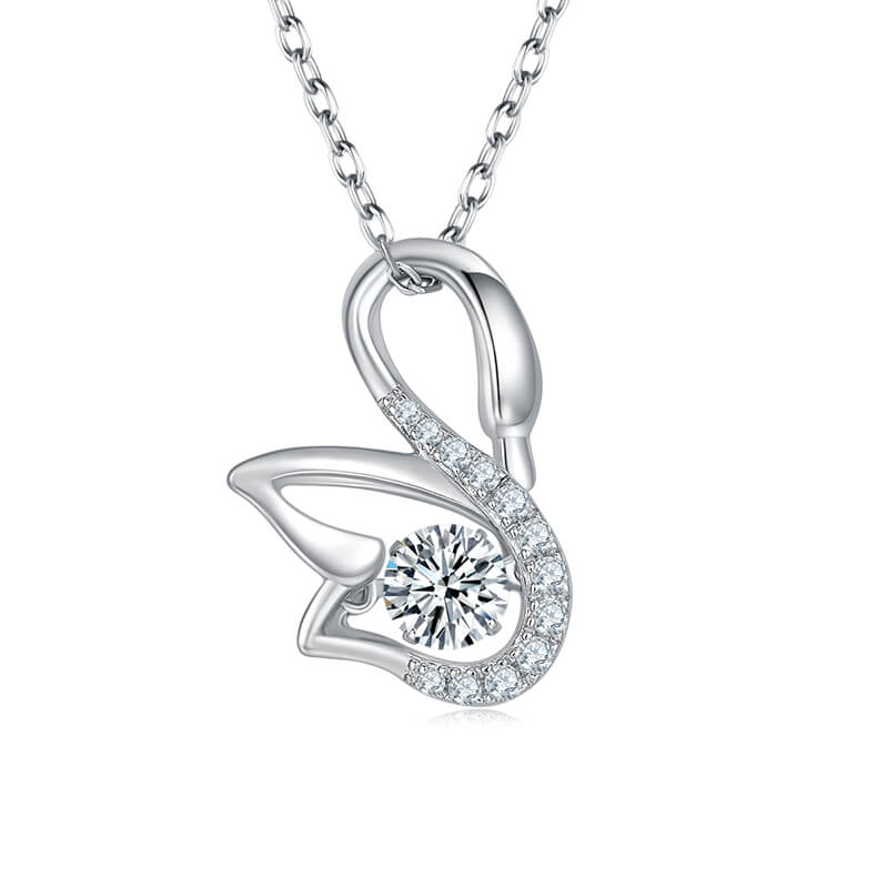  MARDAZA Dancing Swan Round Cut Sterling Silver Moissanite Necklace