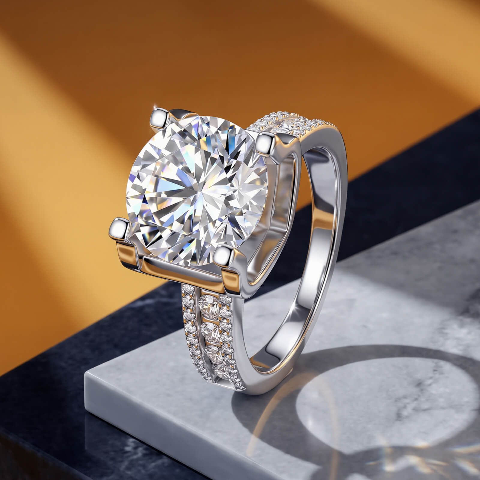 MARDAZA Royal Pavilion Round Cut Sterling Silver Moissanite Ring