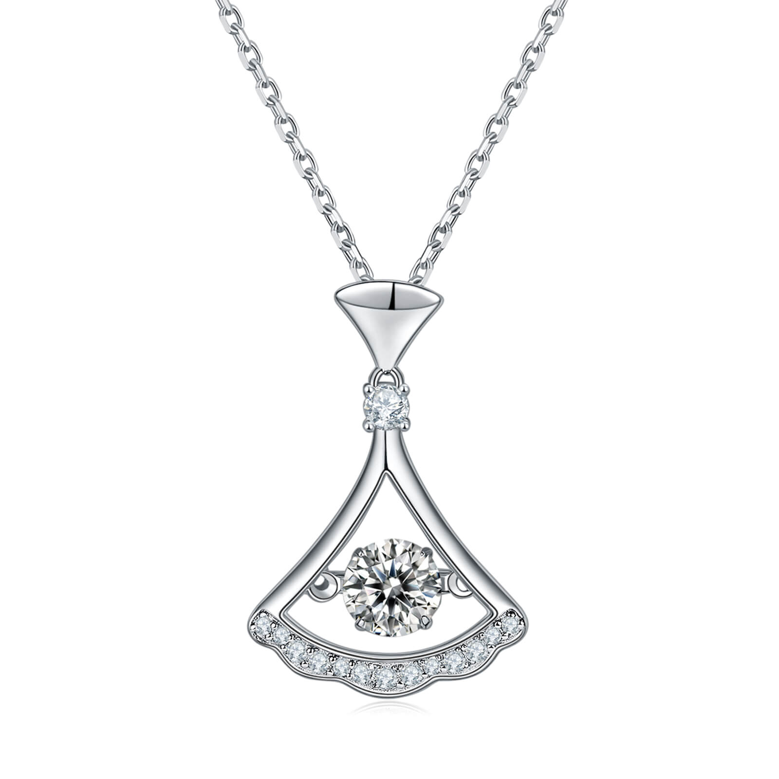 MARDAZA Dancing Fan Round Cut Sterling Silver Moissanite Necklace