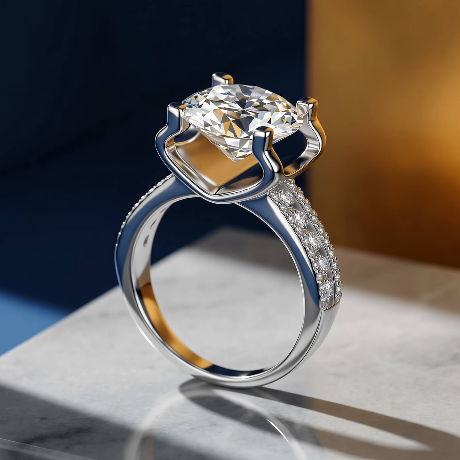 MARDAZA Royal Pavilion Round Cut Sterling Silver Moissanite Ring