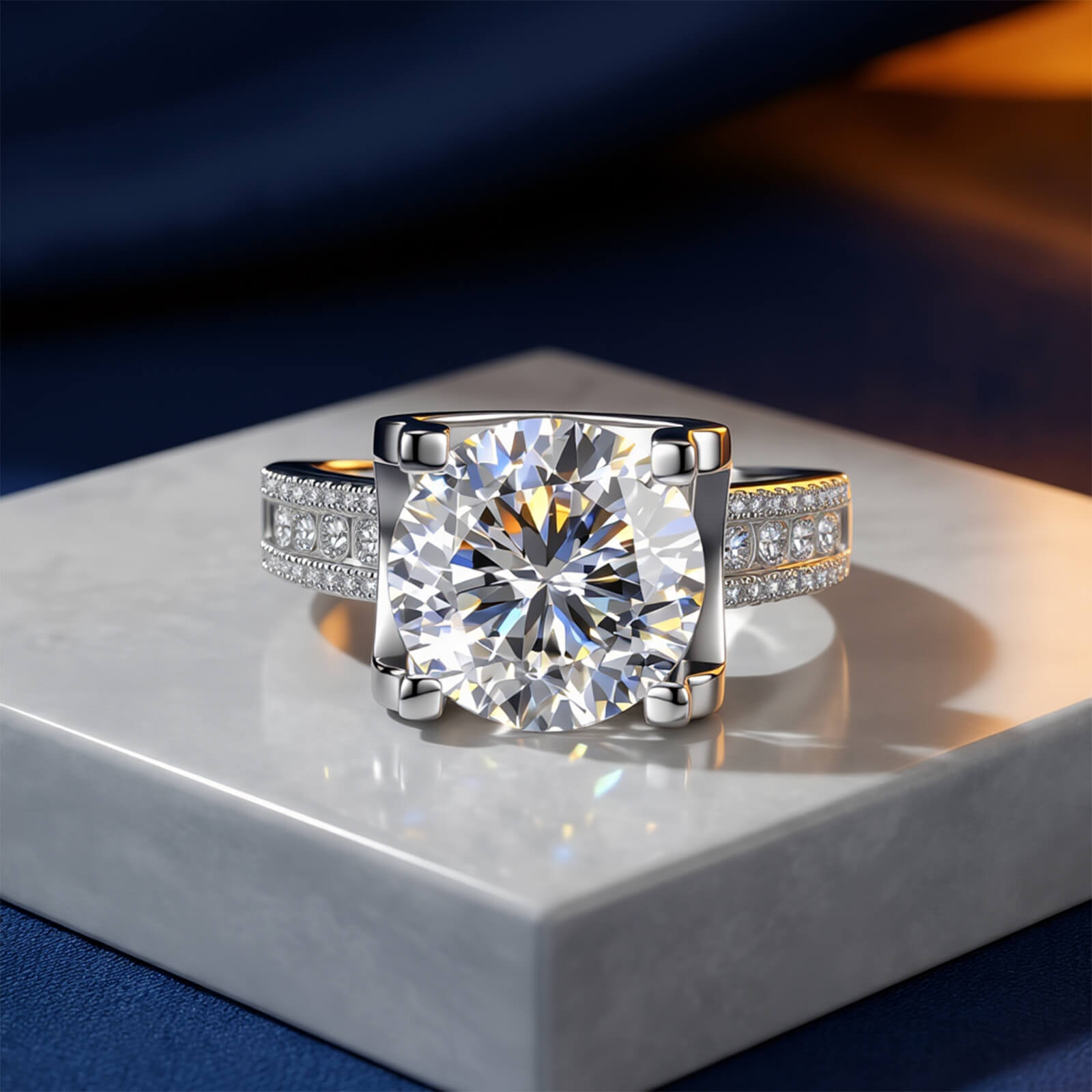 MARDAZA Royal Pavilion Round Cut Sterling Silver Moissanite Ring