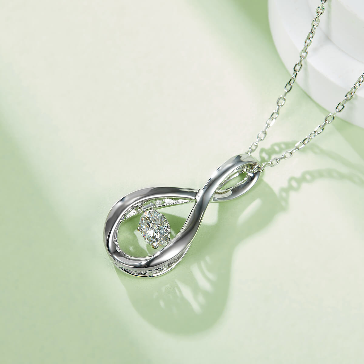 MARDAZA Dancing Infinity Round Cut Sterling Silver Moissanite Necklace