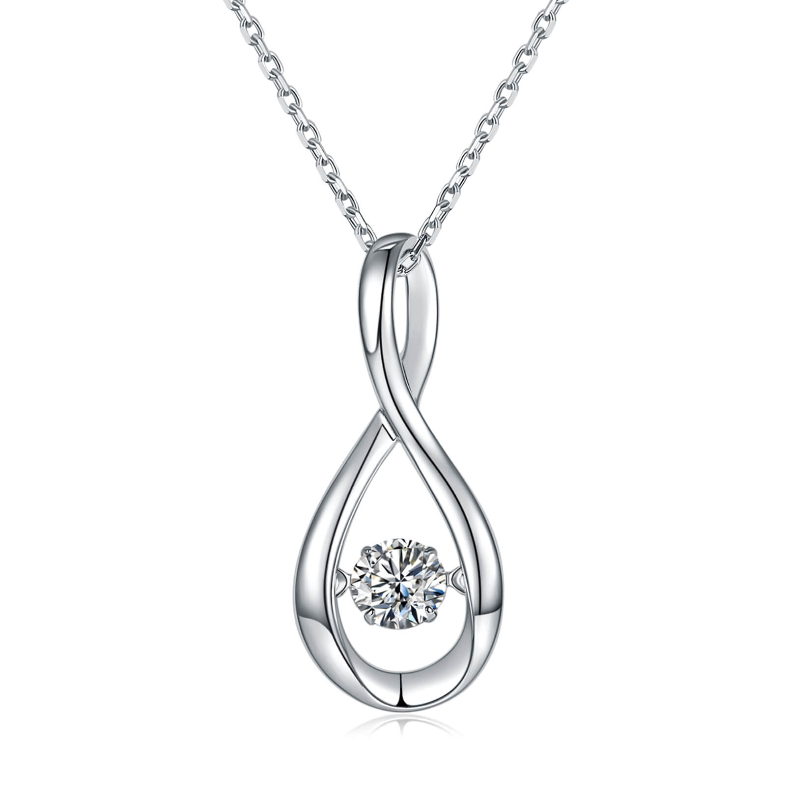 MARDAZA Dancing Infinity Round Cut Sterling Silver Moissanite Necklace