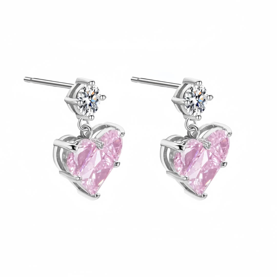 925 Pink Sweet Heart Moissanite Earrings-MARDAZA