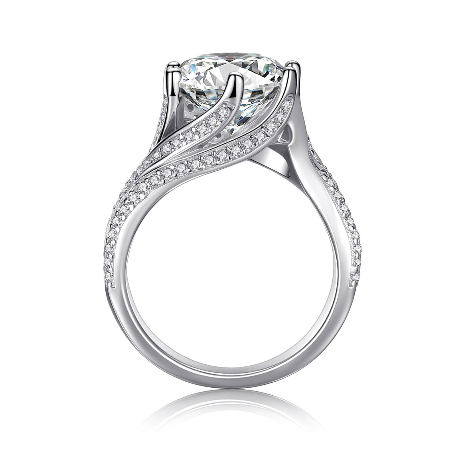 MARDAZA Luxury  Round Cut Sterling Silver Moissanite Ring
