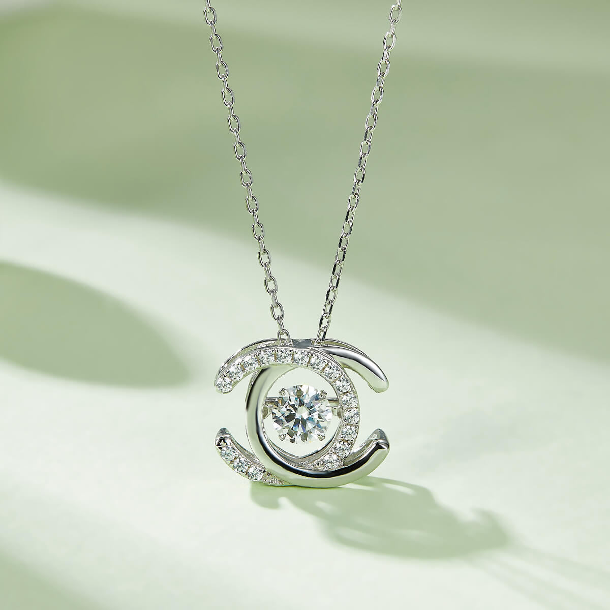 MARDAZA Dancing Double C Round Cut Sterling Silver Moissanite Necklace
