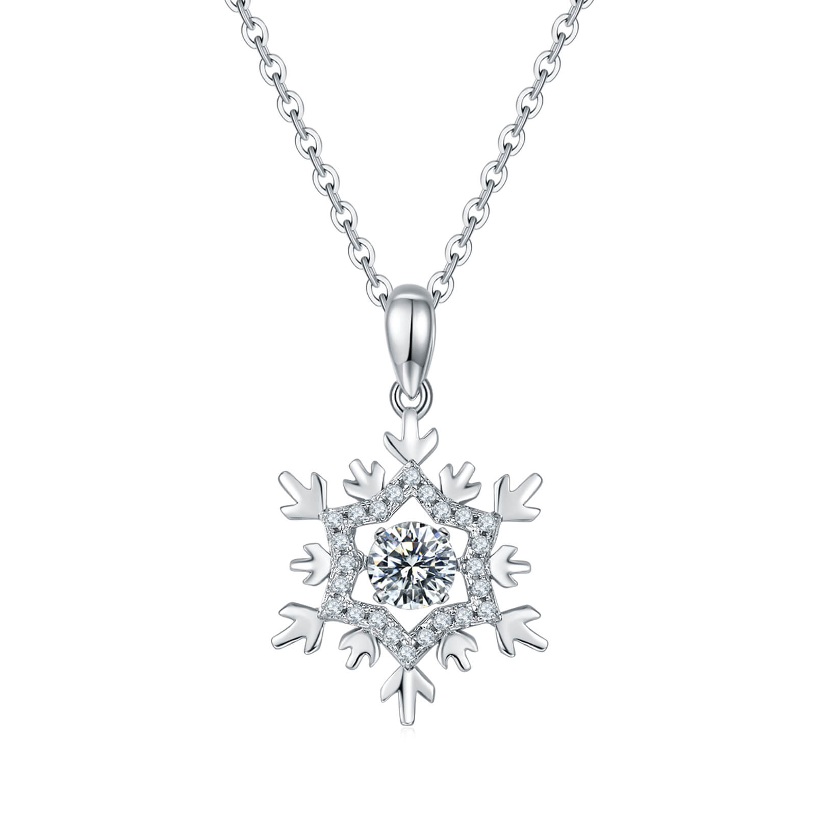 MARDAZA Dancing Snowflake Round Cut Sterling Silver Moissanite Necklace