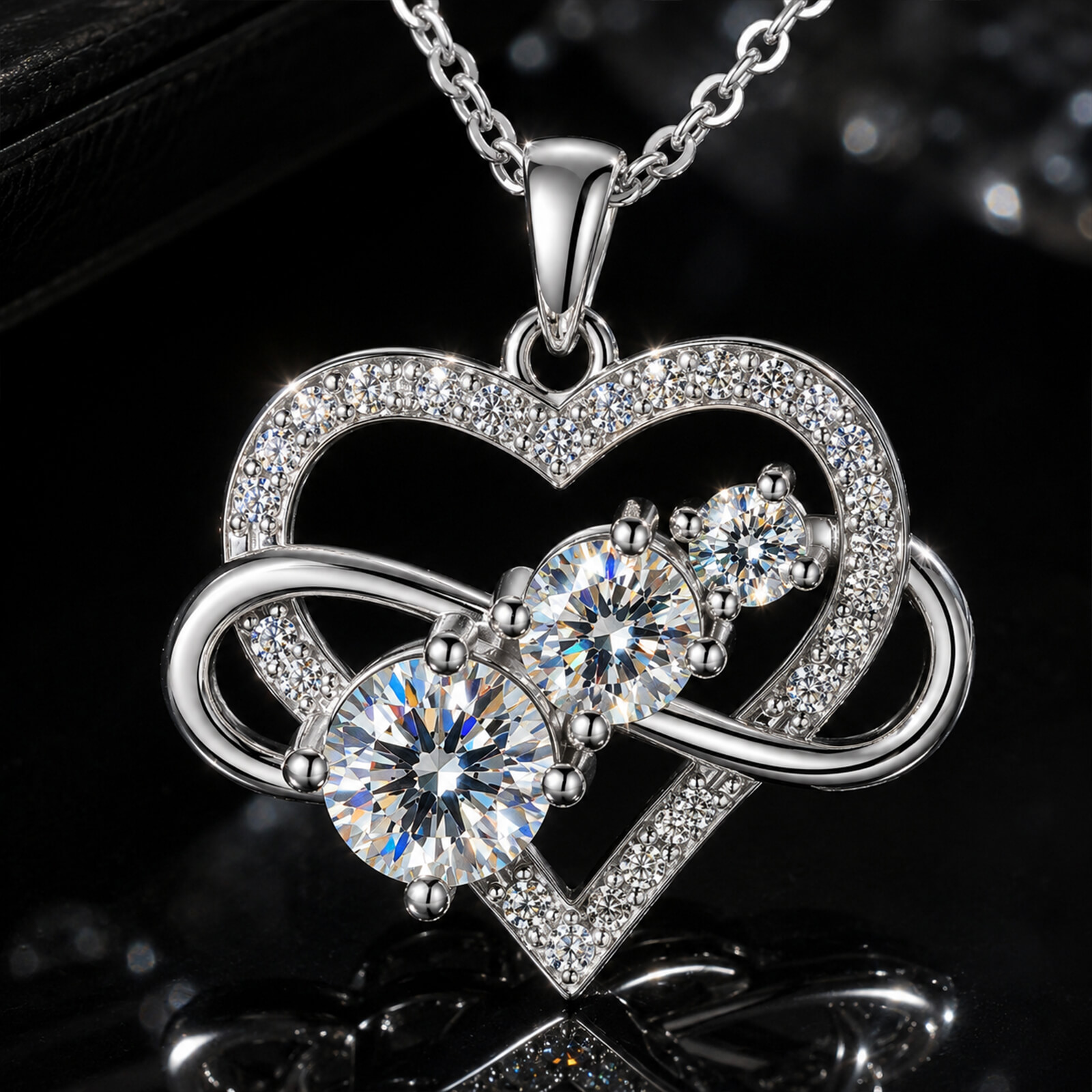 MARDAZA Infinity Heart Round Cut Moissanite Sterling Silver Necklace